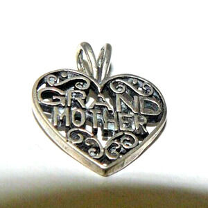 Ornate "Grandmother" Open Heart Charm Pendant 925 Sterling Silver Vintage